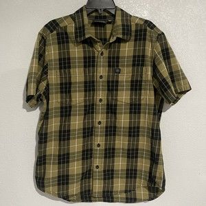 Harley Davidson Shirt Short Sleeve Green Black Plaid Button Down Pocket Men’s L